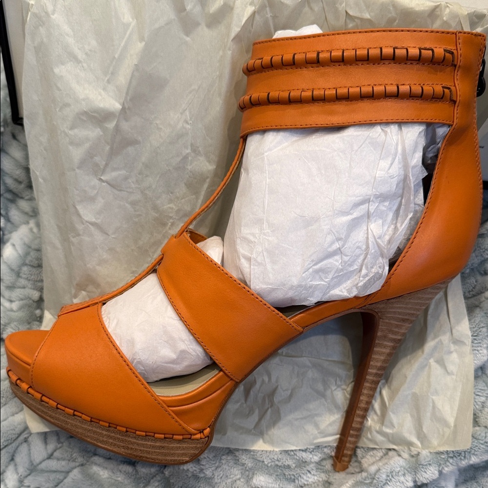Chic Orange Strappy High Heel Sandals